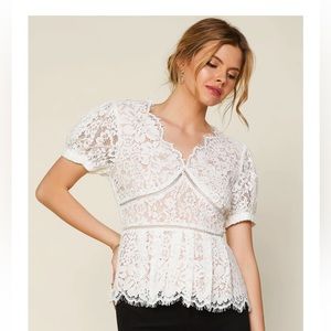 Skies are Blue White Lace Peplum Top, Size Large, NWT,